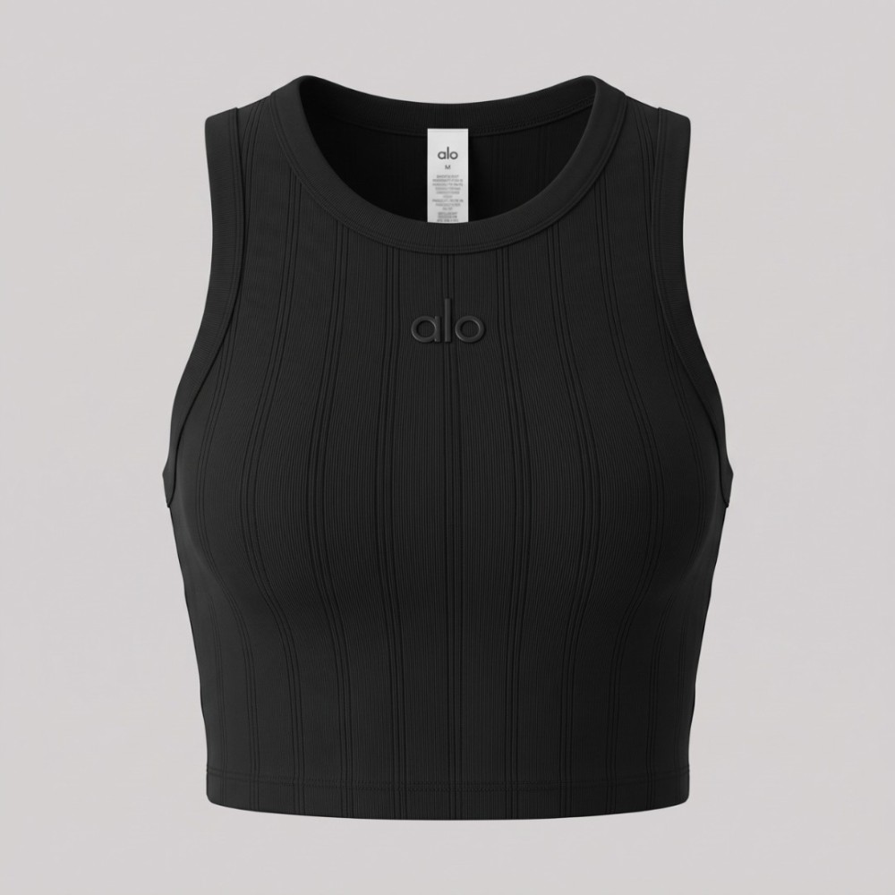 YOGA Aspire Ribbed Cropped Tank Top in Black
