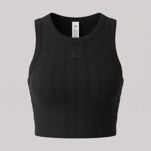 YOGA Aspire Ribbed Cropped Tank Top in Black