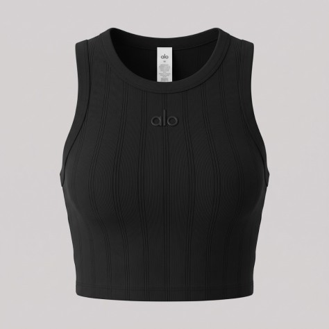 YOGA Aspire Ribbed Cropped Tank Top in Black