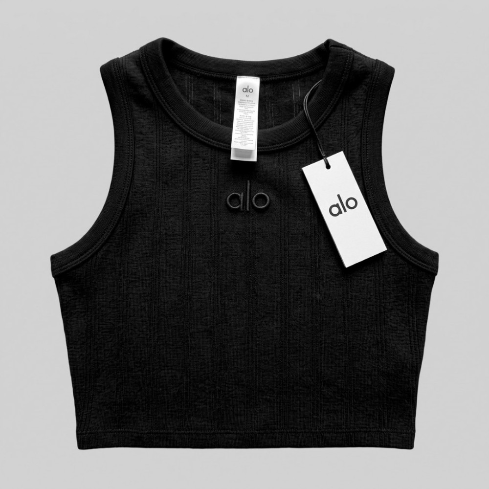 YOGA Aspire Ribbed Cropped Tank Top in Black