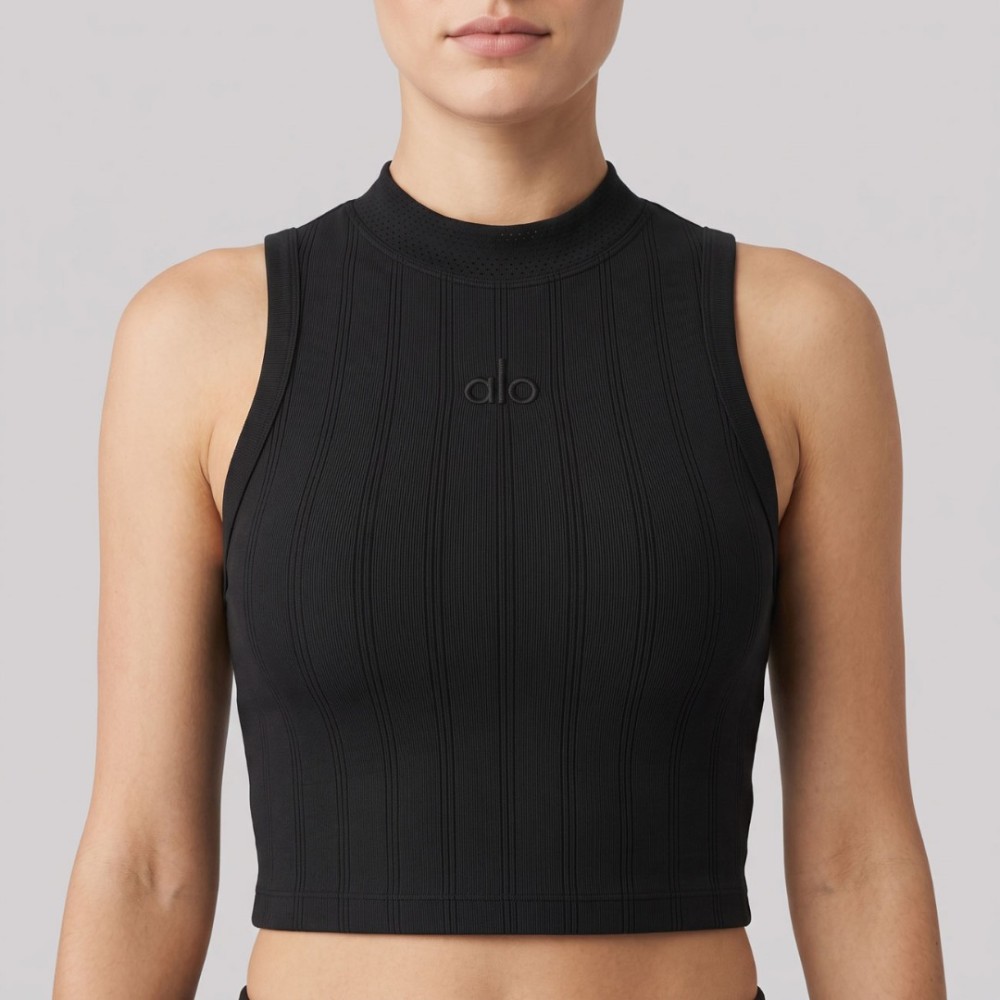 YOGA Aspire Ribbed Cropped Tank Top in Black