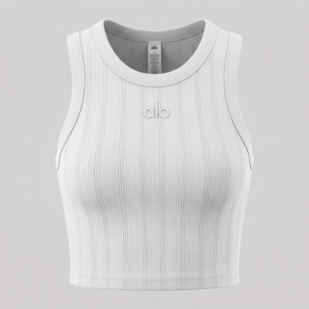 YOGA Aspire Ribbed Cropped Tank Top in White YOGA Aspire Ribbed Cropped Tank Top in White