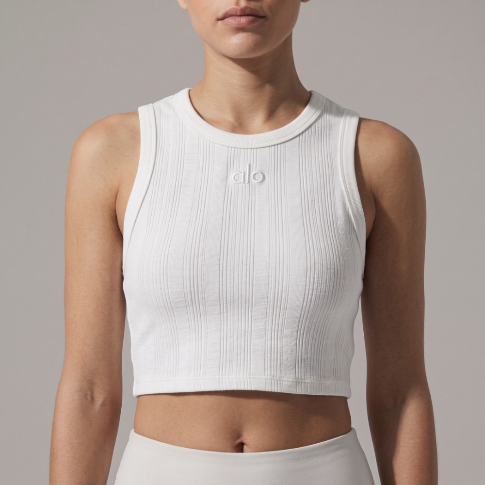 YOGA Aspire Ribbed Cropped Tank Top in White YOGA Aspire Ribbed Cropped Tank Top in White
