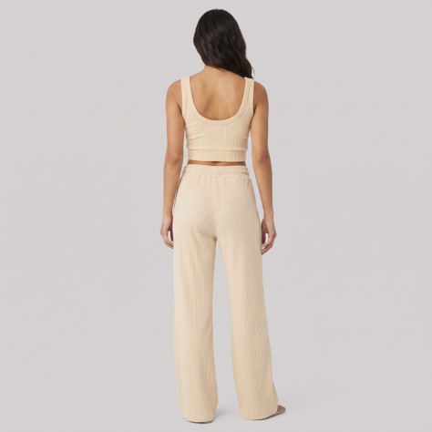 Ribbed Cropped Tank Top & Wide-Leg Drawstring Pants Two-Piece Set