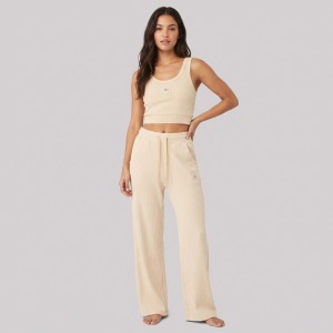 Ribbed Cropped Tank Top & Wide-Leg Drawstring Pants Two-Piece Set