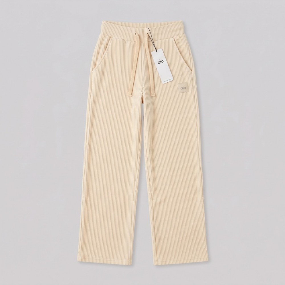 Ribbed Cropped Tank Top & Wide-Leg Drawstring Pants Two-Piece Set