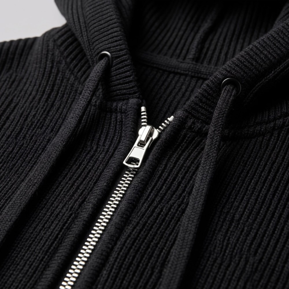 Ribbed Knit Cropped Zip Hoodie & Relaxed Joggers Set Black Ribbed Knit Cropped Zip Hoodie & Relaxed Joggers Set Black