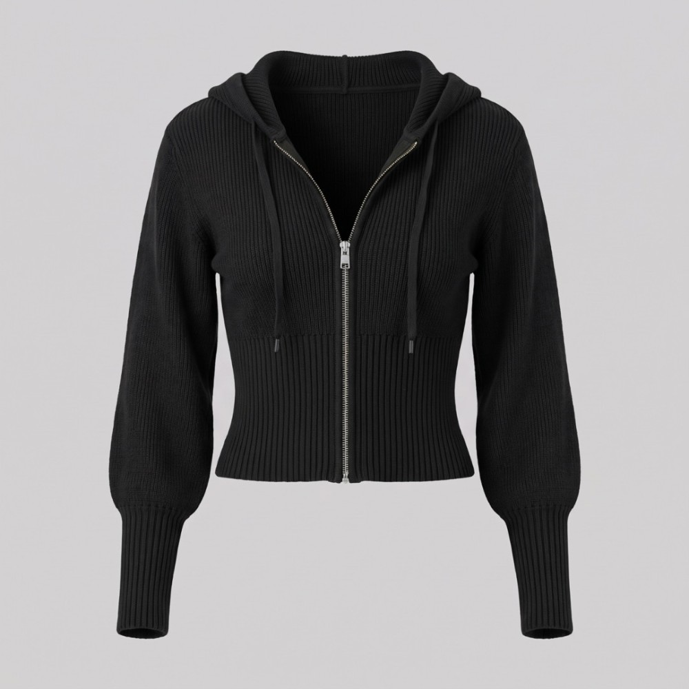 Ribbed Knit Cropped Zip Hoodie & Relaxed Joggers Set Black Ribbed Knit Cropped Zip Hoodie & Relaxed Joggers Set Black