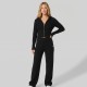 Ribbed Knit Cropped Zip Hoodie & Relaxed Joggers Set Black Ribbed Knit Cropped Zip Hoodie & Relaxed Joggers Set Black