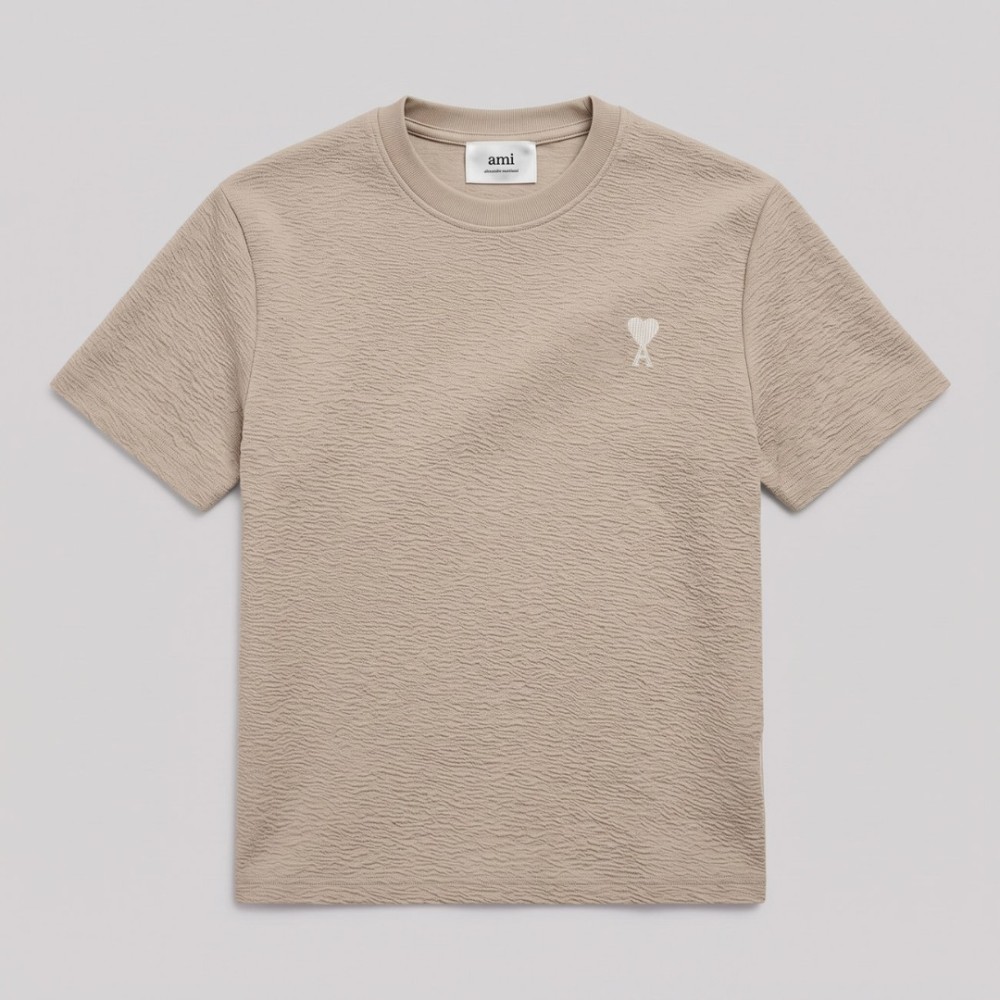 Beige Textured Ami de Coeur T-Shirt 