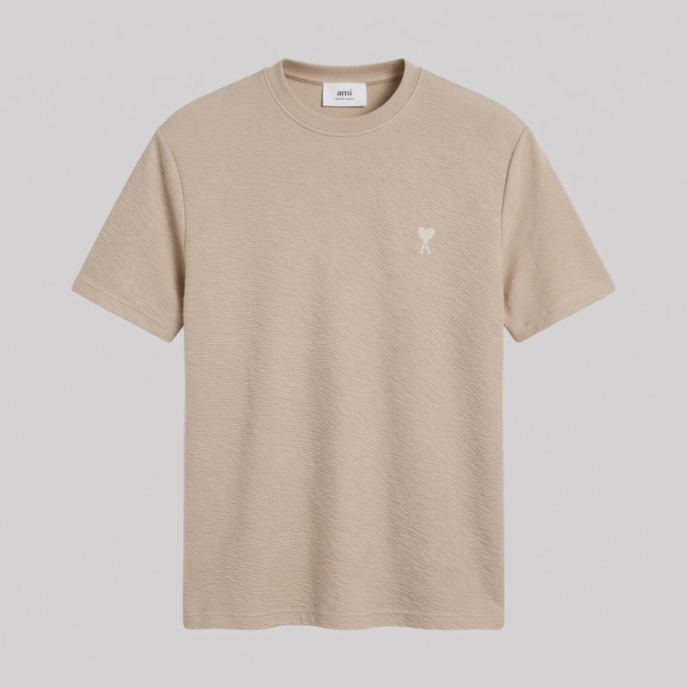 Beige Textured Ami de Coeur T-Shirt 
