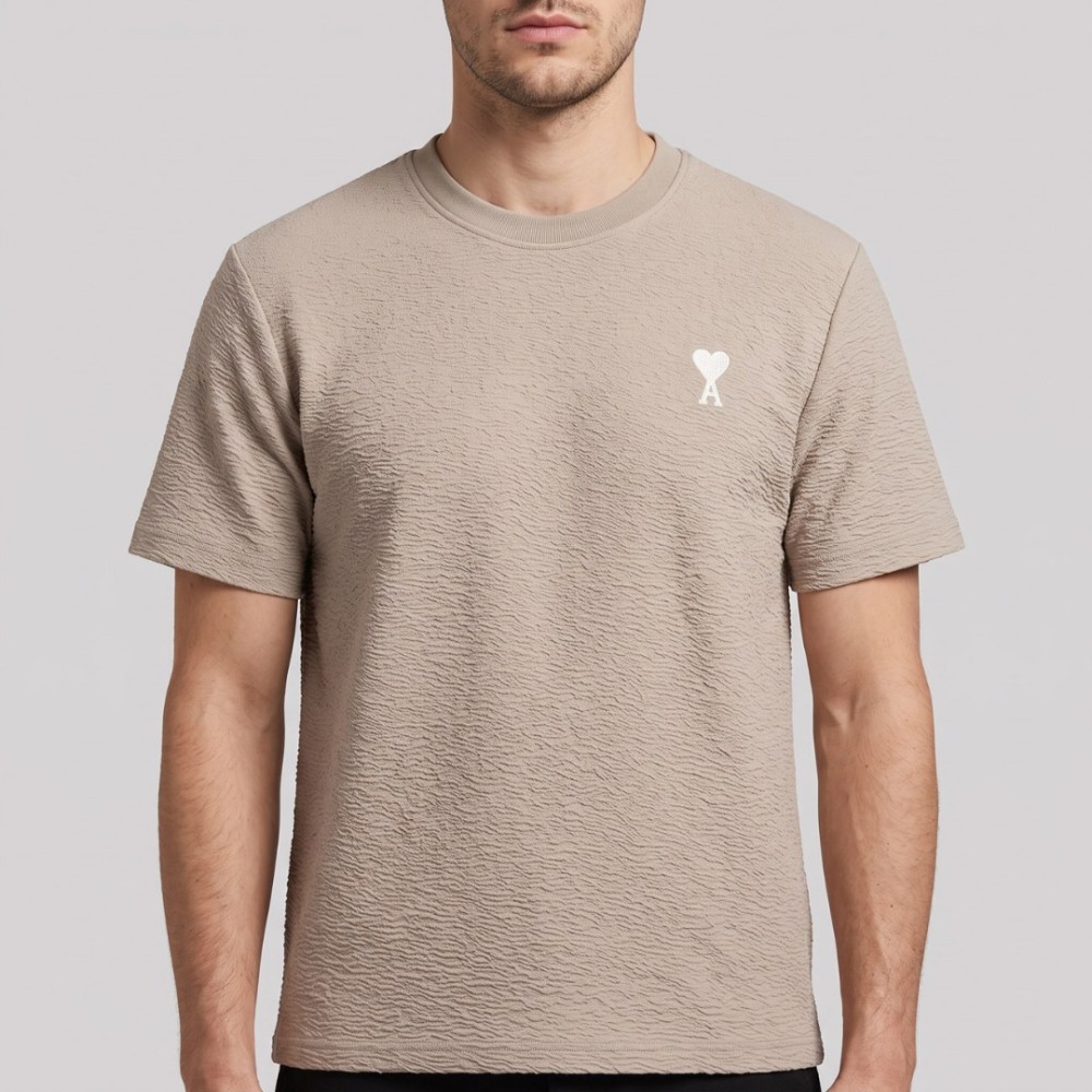Beige Textured Ami de Coeur T-Shirt 