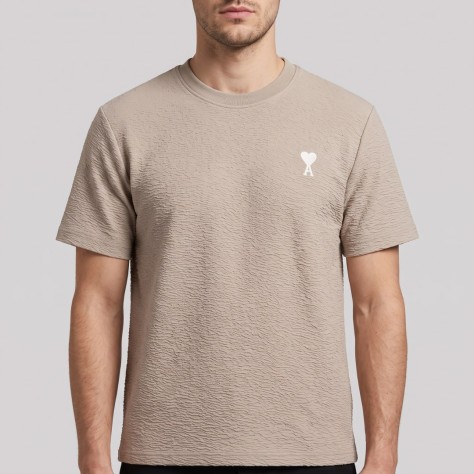 Beige Textured Ami de Coeur T-Shirt 