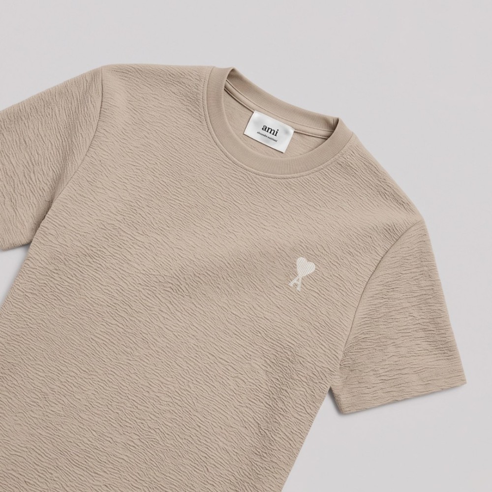 Beige Textured Ami de Coeur T-Shirt 