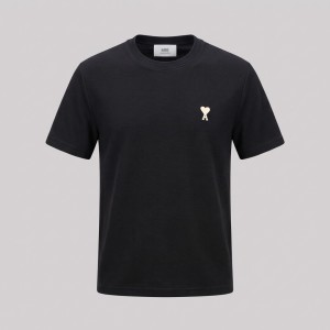 Ami de Coeur Embroidered Cotton T-Shirt in Black
