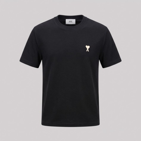 Ami de Coeur Embroidered Cotton T-Shirt in Black