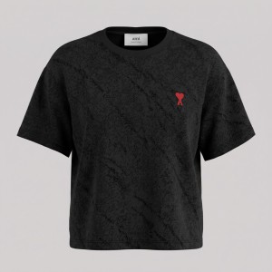 Textured Embroidered T-Shirt in Black