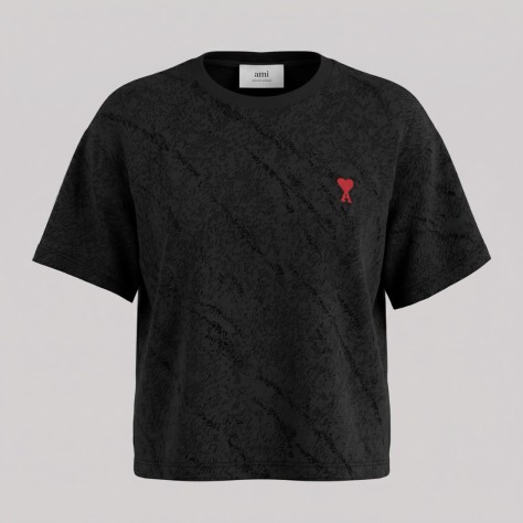 Textured Embroidered T-Shirt in Black