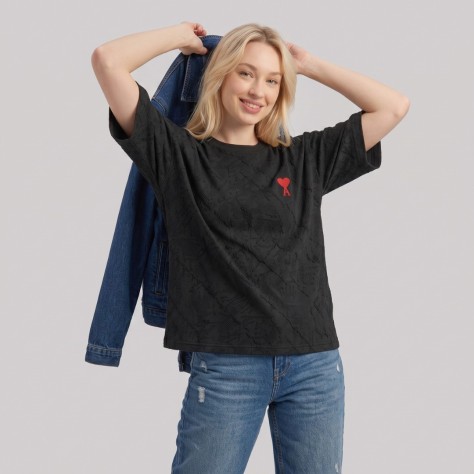 Textured Embroidered T-Shirt in Black Textured Embroidered T-Shirt in Black