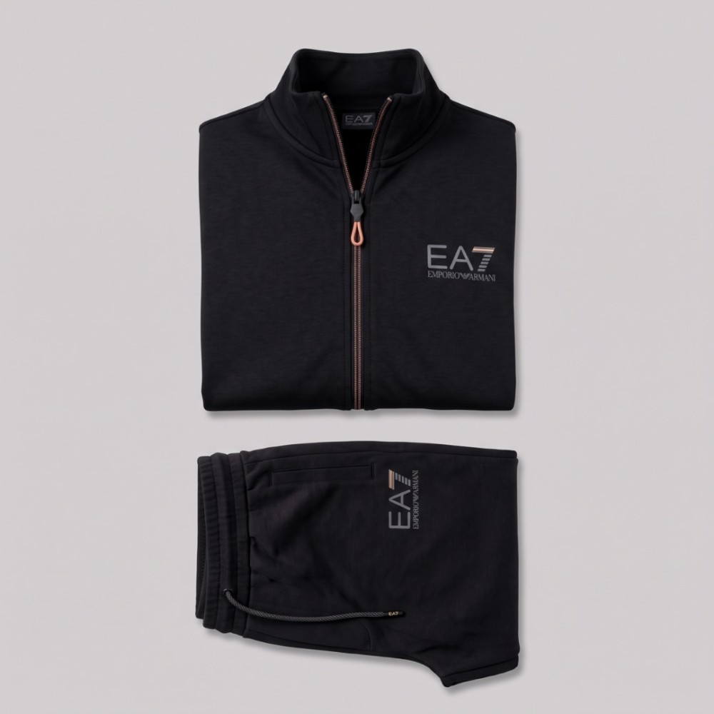 EA7 Signature Black Full-Zip Tracksuit Set