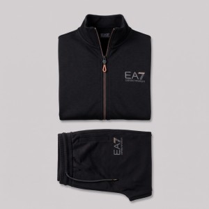 EA7 Signature Black Full-Zip Tracksuit Set