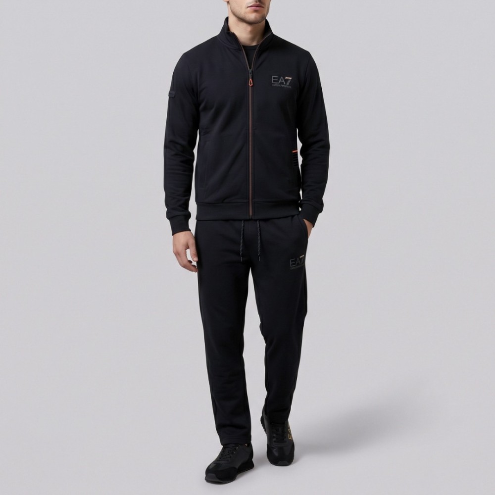 EA7 Signature Black Full-Zip Tracksuit Set