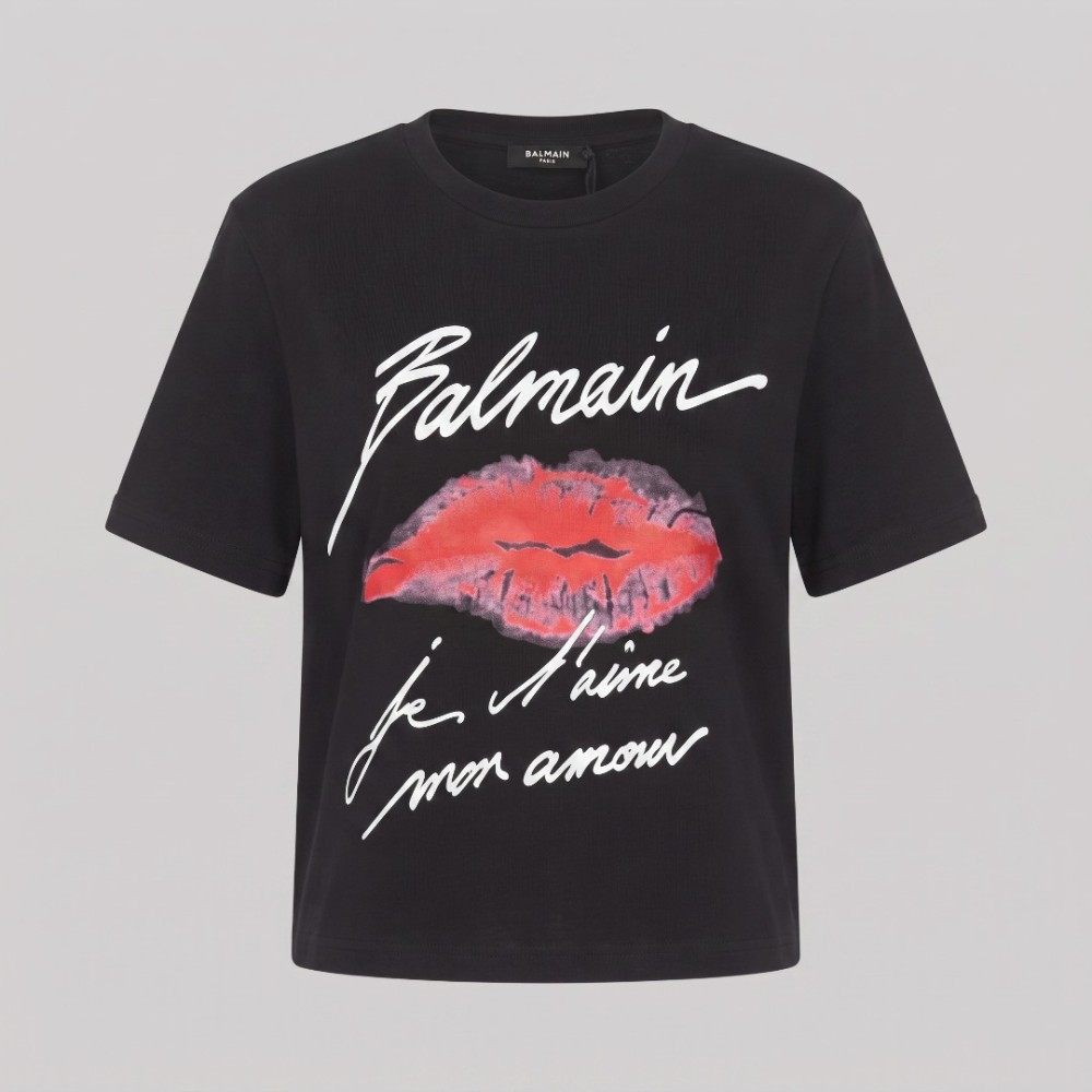 Women Kiss-Print Short-Sleeve T-Shirt Black