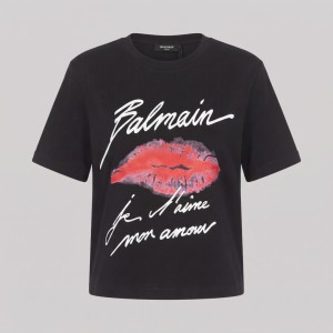 Women Kiss-Print Short-Sleeve T-Shirt Black