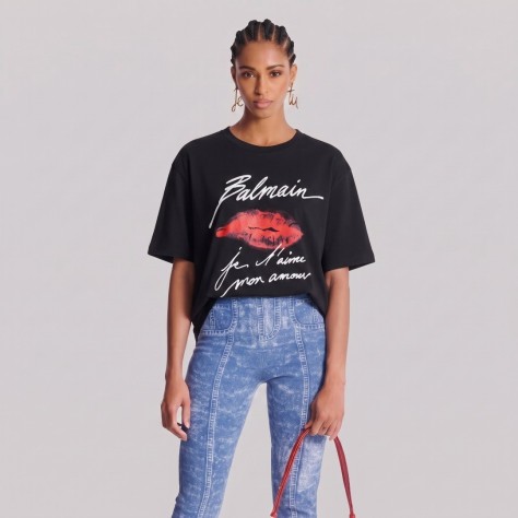 Women Kiss-Print Short-Sleeve T-Shirt Black