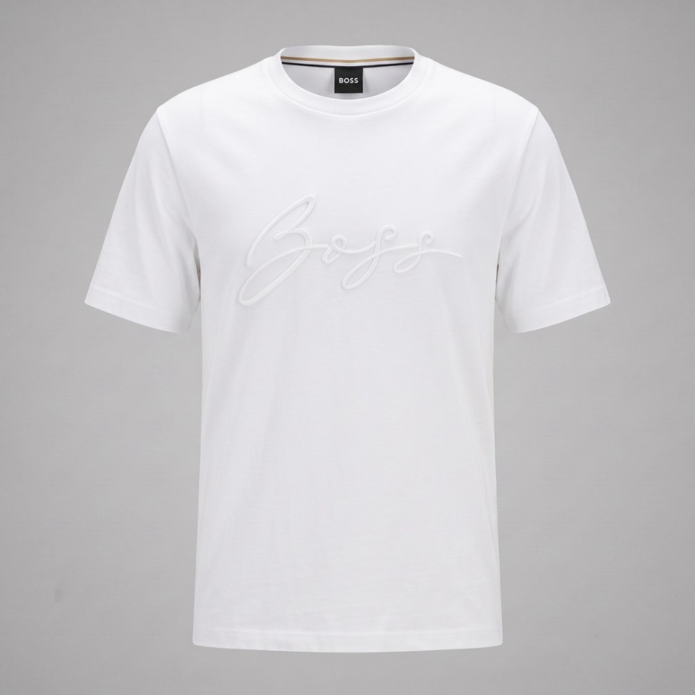Normal-Fit Embroidered White T-Shirt