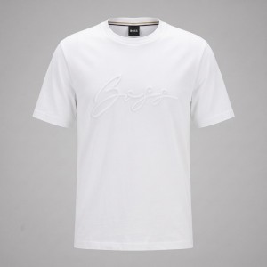 Normal-Fit Embroidered White T-Shirt