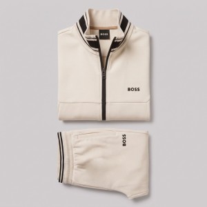 BOSS Sandwich Printed Logo Tracksuit in Beige