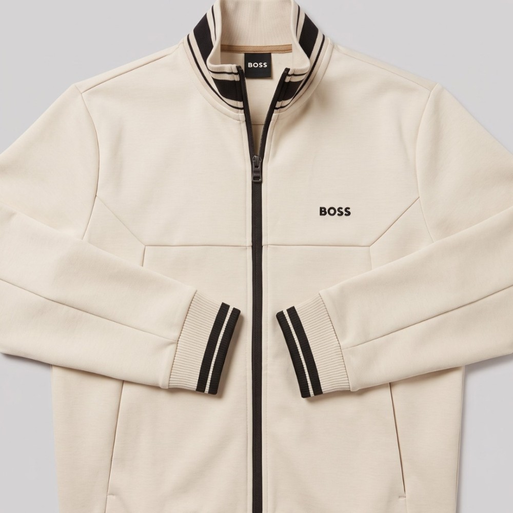 BOSS Sandwich Printed Logo Tracksuit in Beige
