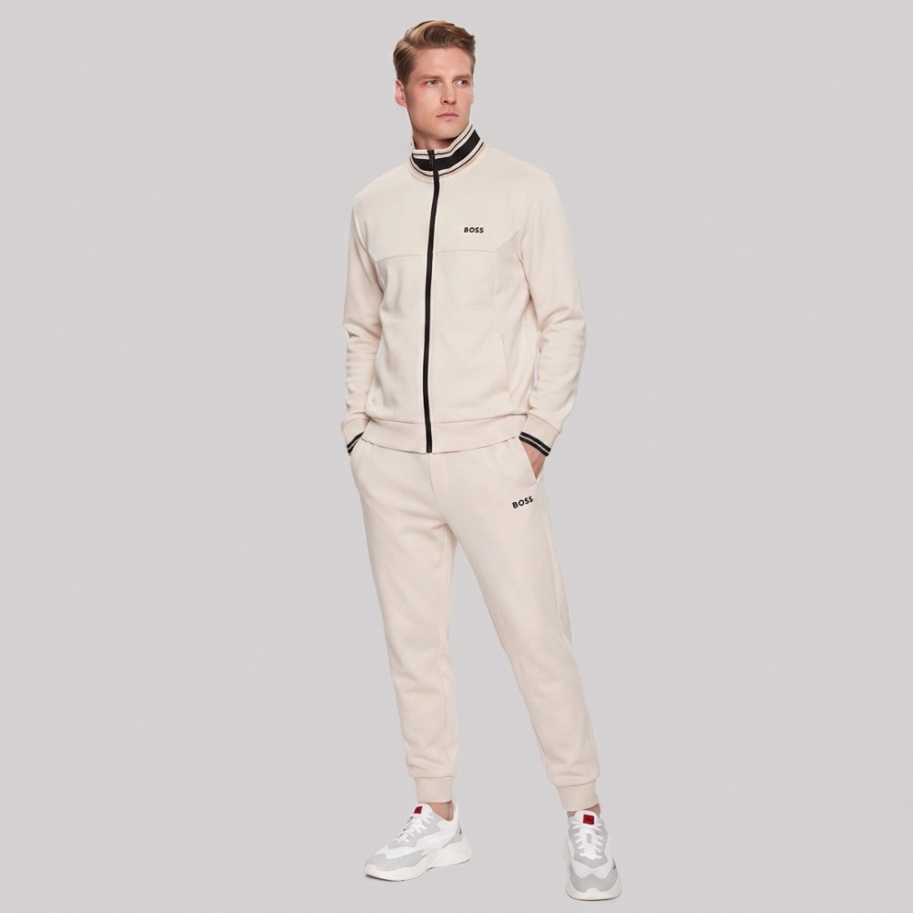 BOSS Sandwich Printed Logo Tracksuit in Beige