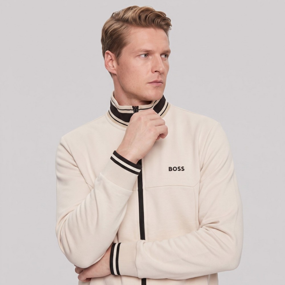 BOSS Sandwich Printed Logo Tracksuit in Beige