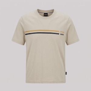 Double Stripe Logo T-Shirt in Light Beige 