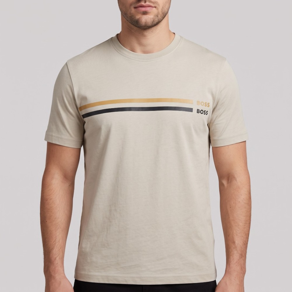 Double Stripe Logo T-Shirt in Light Beige 