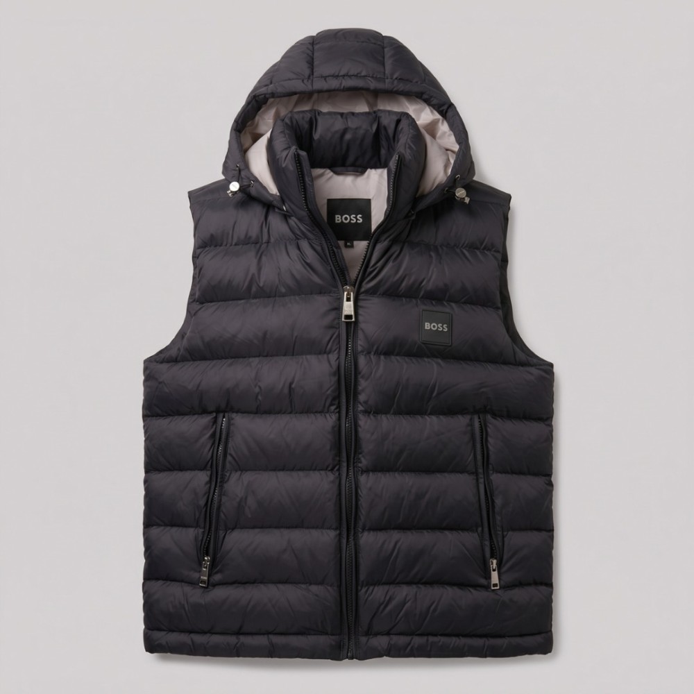 Signature Quilted Hooded Black Puffer Vest Signature Quilted Hooded Black Puffer Vest