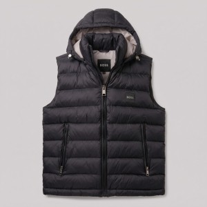 Signature Quilted Hooded Black Puffer Vest