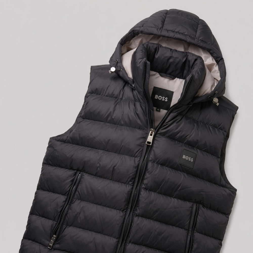 Signature Quilted Hooded Black Puffer Vest Signature Quilted Hooded Black Puffer Vest