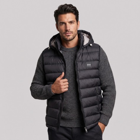 Signature Quilted Hooded Black Puffer Vest Signature Quilted Hooded Black Puffer Vest
