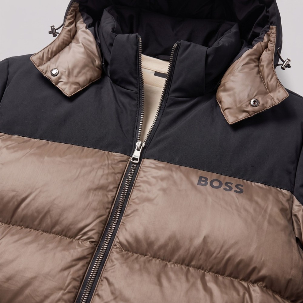 Urban Contrast Two-Tone Hooded Puffer Jacket Beige Urban Contrast Two-Tone Hooded Puffer Jacket Beige