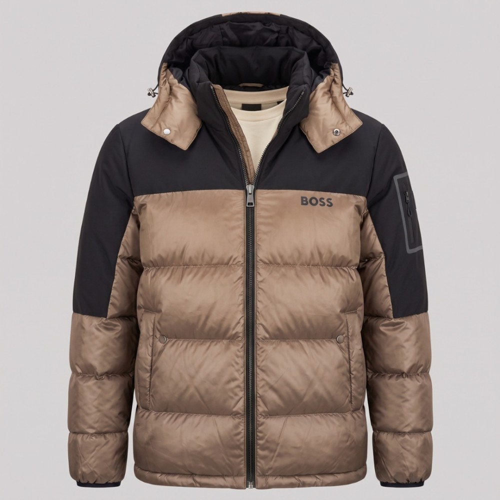 Urban Contrast Two-Tone Hooded Puffer Jacket Beige Urban Contrast Two-Tone Hooded Puffer Jacket Beige