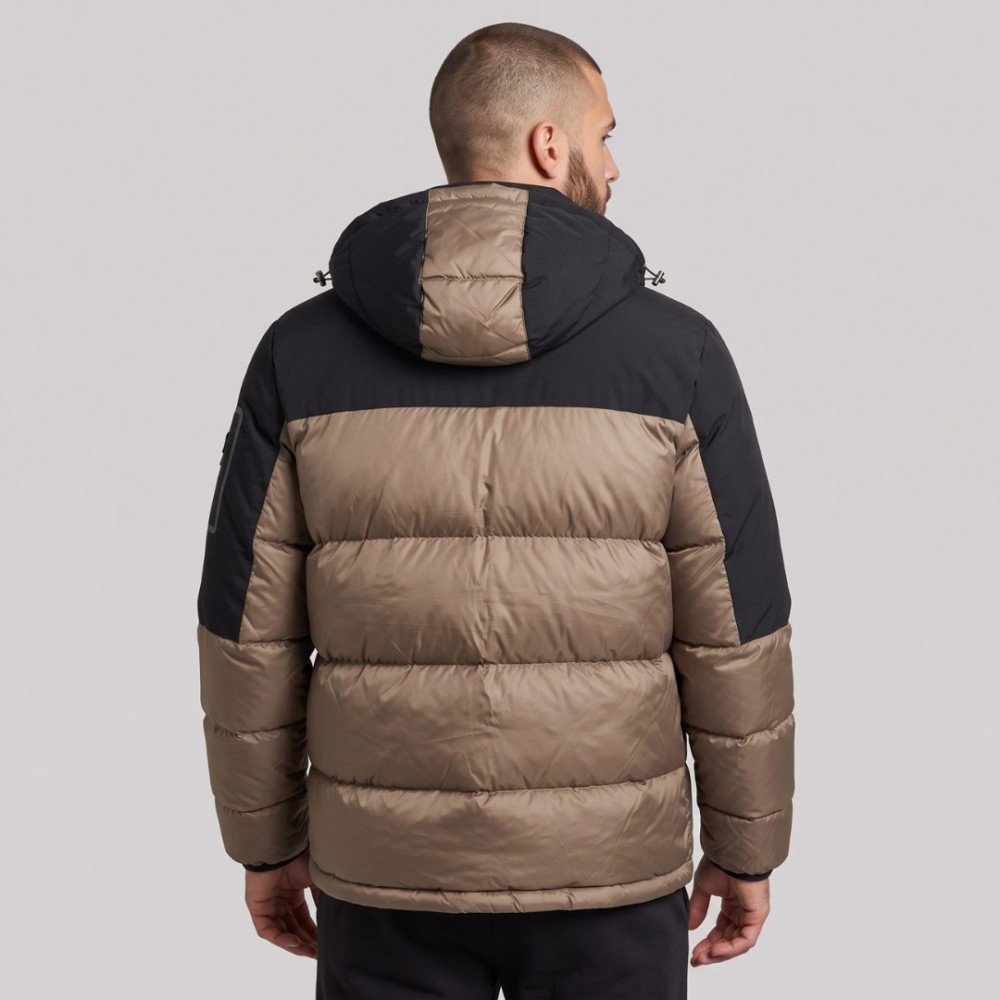 Urban Contrast Two-Tone Hooded Puffer Jacket Beige Urban Contrast Two-Tone Hooded Puffer Jacket Beige
