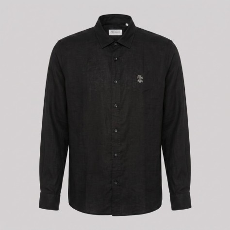 Black Linen Button-Down Shirt