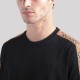 Check Trim Cotton T-Shirt Sleeves Black