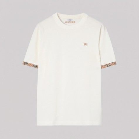 Check Trim Cotton T-Shirt White