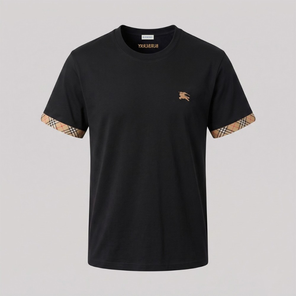 Check Trim Cotton T-Shirt Black Check Trim Cotton T-Shirt Black