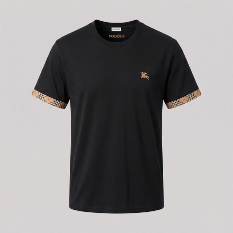 Check Trim Cotton T-Shirt Black