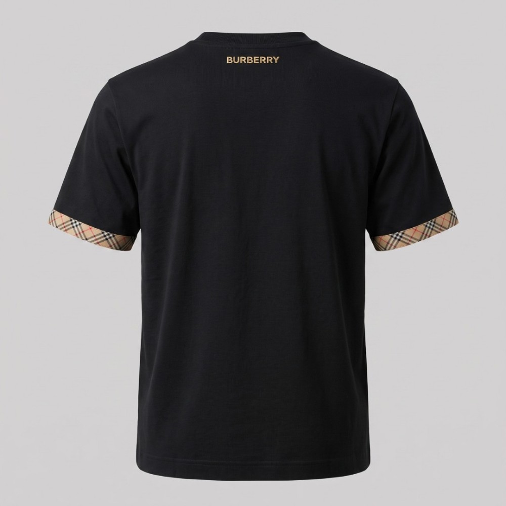 Check Trim Cotton T-Shirt Black Check Trim Cotton T-Shirt Black